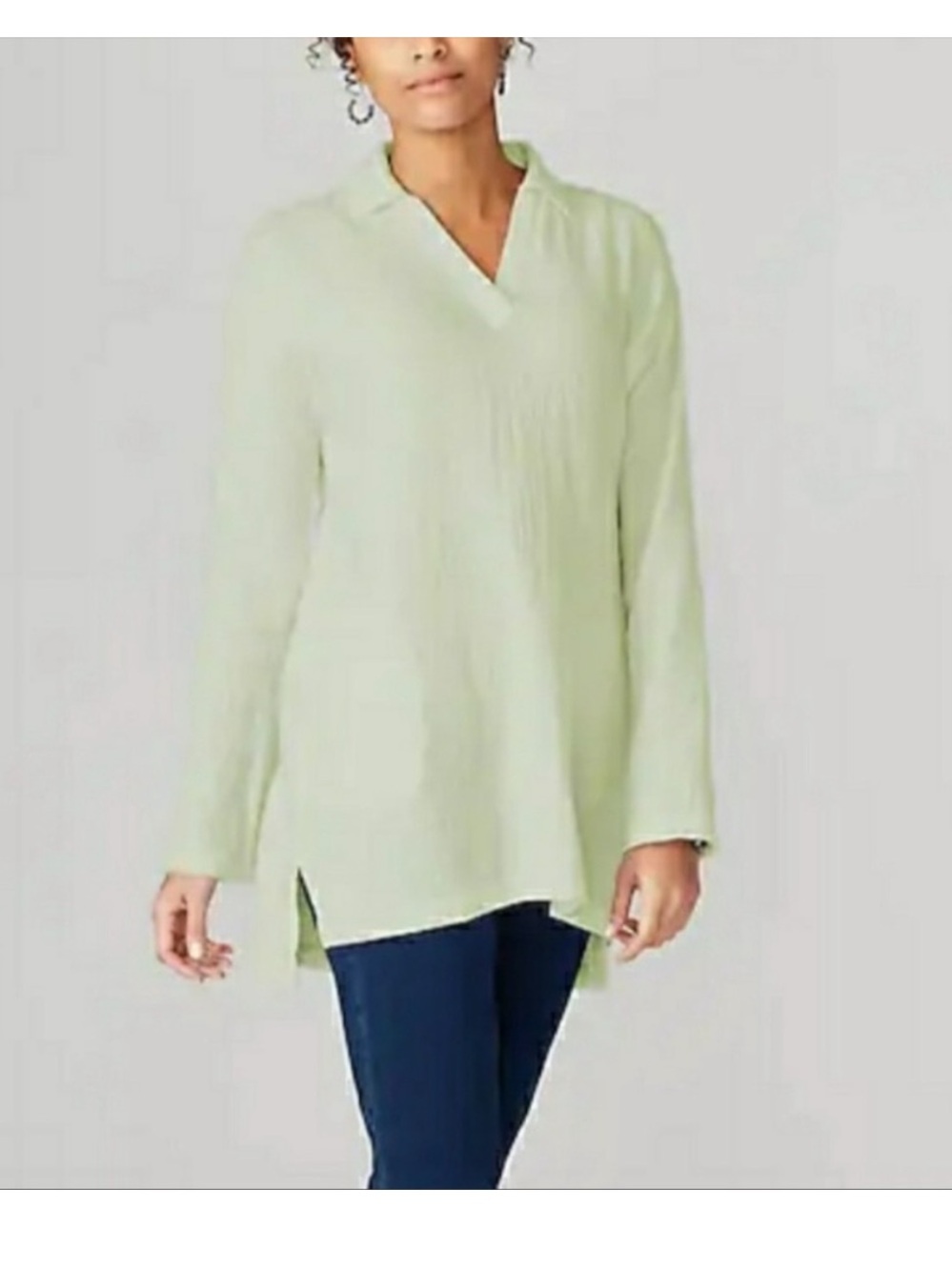 J. Jill Light Green gauze light mint green Collared Tunic top